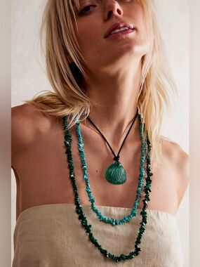 Free People Bohemian Single Strand Crystal Beaded Necklace Malachite Green NWT